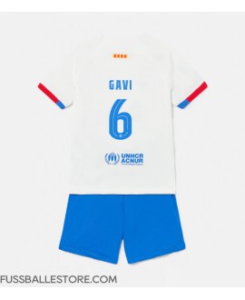 Günstige Barcelona Paez Gavi #6 Auswärts Trikotsatzt Kinder 2023-24 Kurzarm (+ Kurze Hosen)